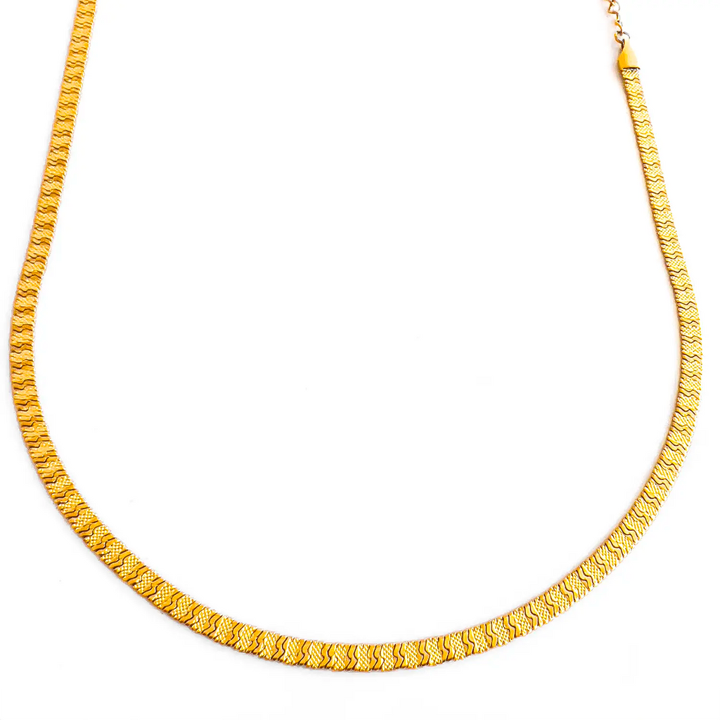 18k gold-plated snake textured chain necklace. 