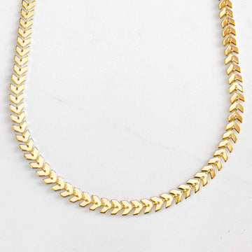 gold plated stainless steel necklace. Flat fishbone style chain