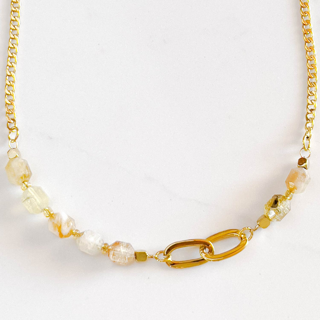18k gold plated chain and stone necklace with citrine stone beads.