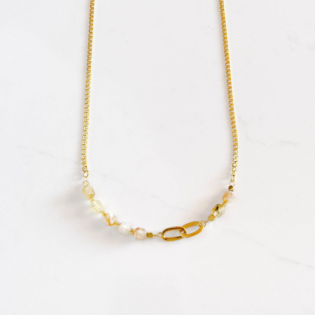 18k gold plated chain and stone necklace with citrine stone beads.