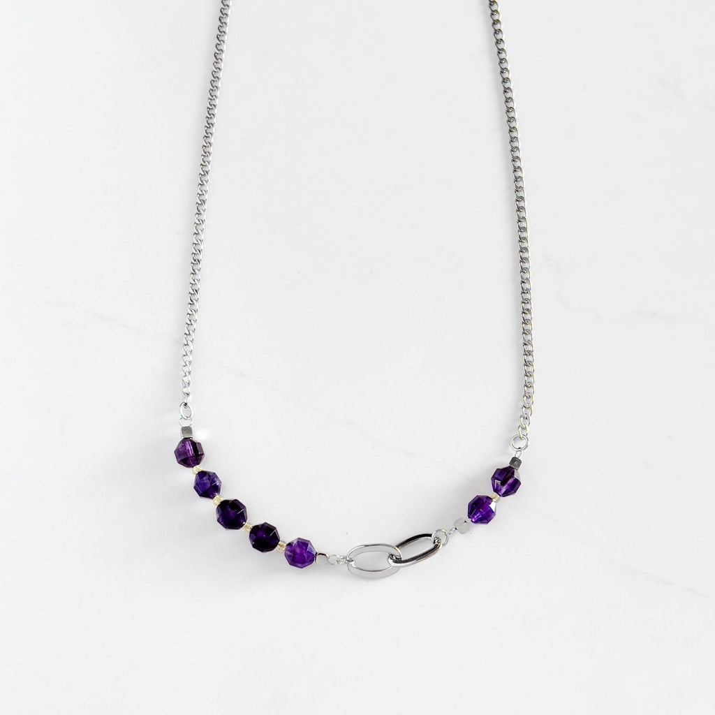 seven seas necklace  - beaded stainless steel amethyst necklace with infinity interlocking pendants