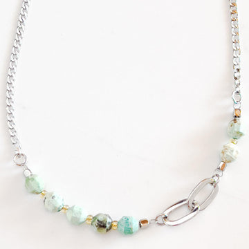 Silver color stainless steel chain and stone necklace with turquoise stone beads